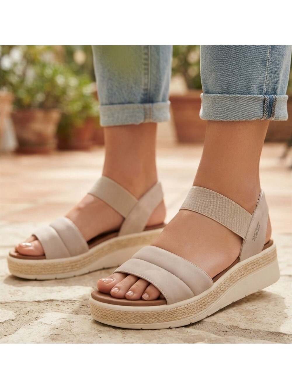 Skechers Slip Ins BOBS Sun Ray Sandals In Taupe Size 7.5